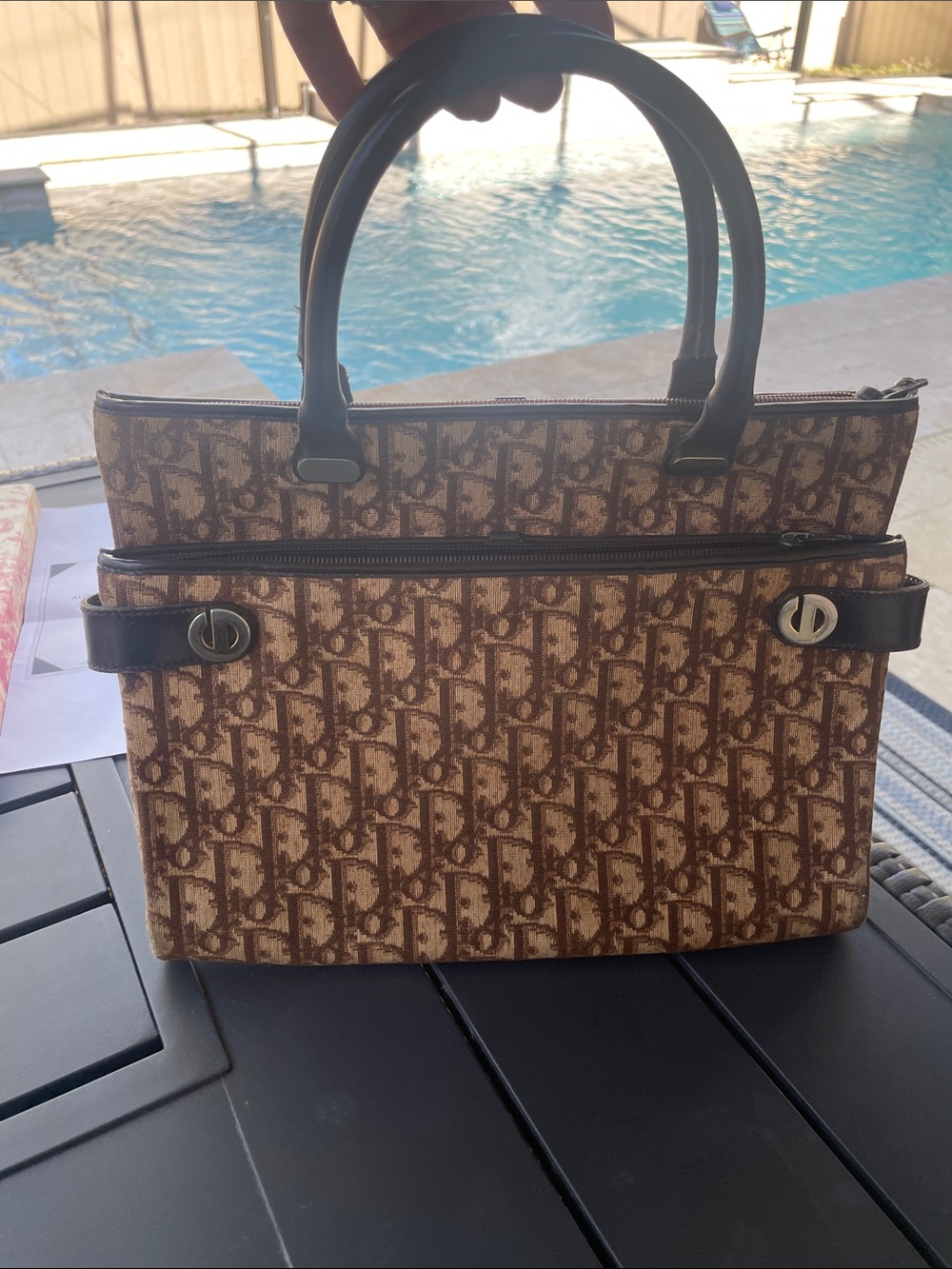 Rare Dior Brown Monogram Canvas Tote with Dark Brown Trim - Picture 2 of 12